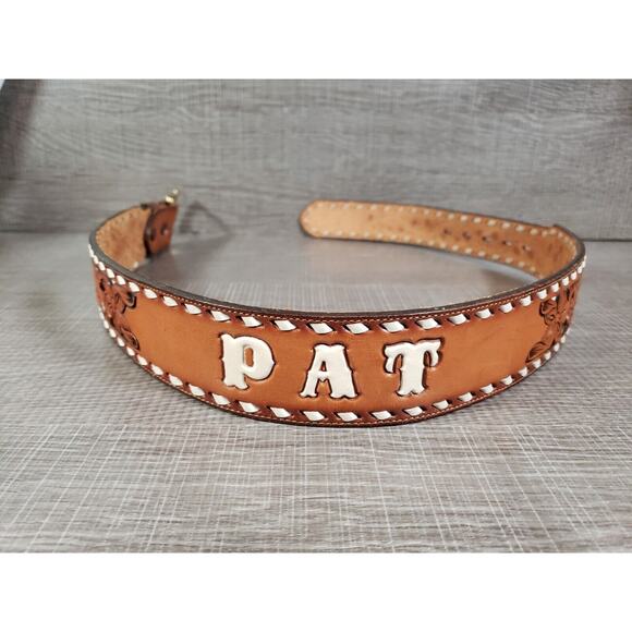 Vintage TONY LAMA Hand Tooled "PAT" LEATHER BELT - SIZE 28 - Made in USA - Picture 5 of 14